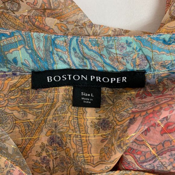 Boston Proper Balloon Sleeve Shirt Dress Women L Button Up Patchwork Flounce - Picture 9 of 12